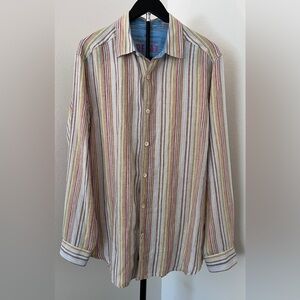 🌴 LIKE NEW! Tommy Bahama Relax Linen Shirt M | Coastal Stripe Button Down